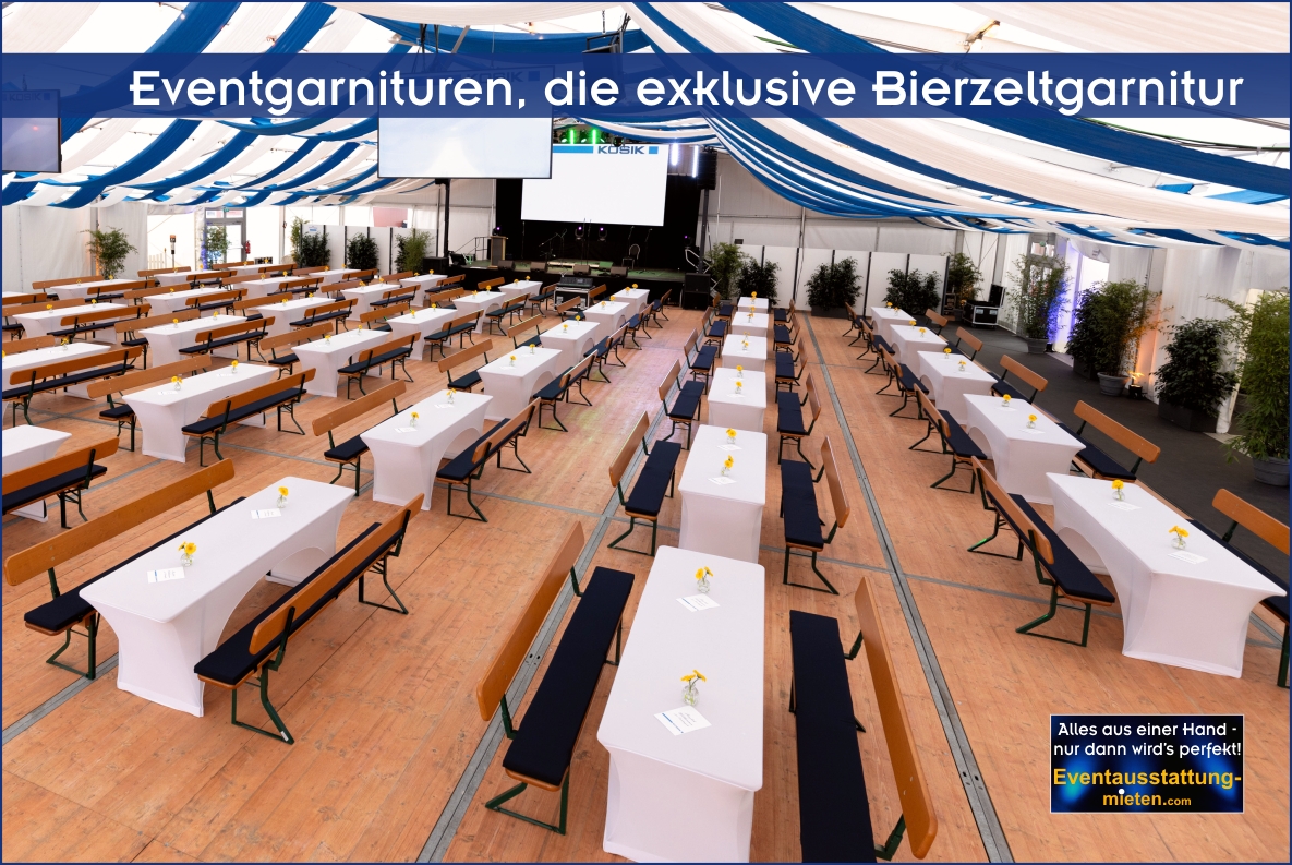 Festzeltgarnituren für Firmenfest mieten Bayern Eventgarnituren zur Gala 100-Jahrfeier Firma KOSIK in Kelheim